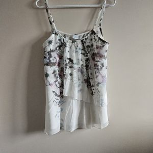 Suzy Shier Floral Ruffled Sleeveless Blouse